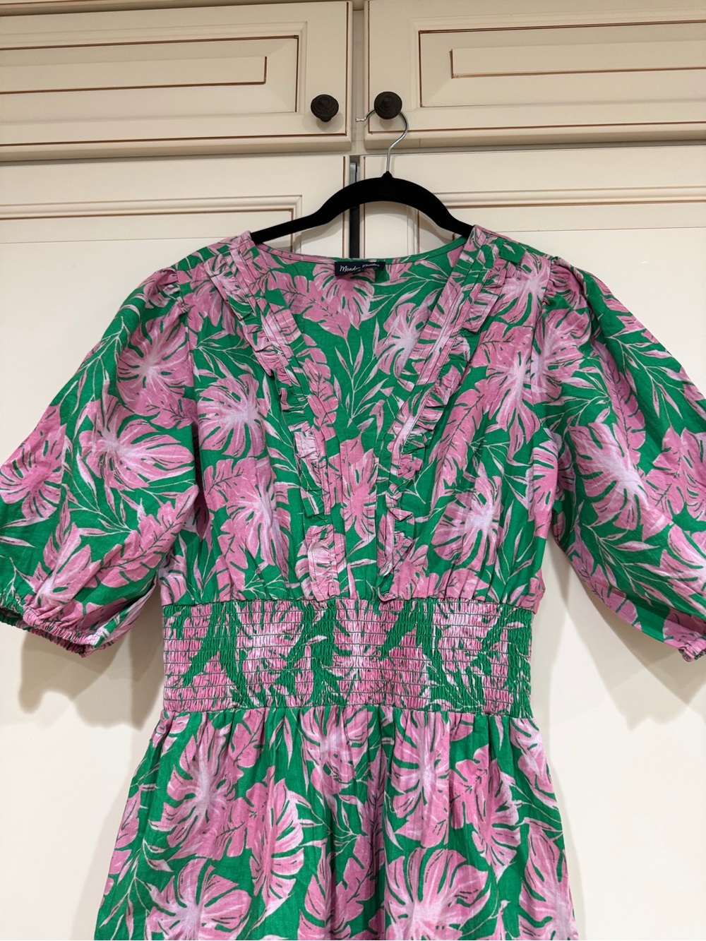TUCKERNUCK MEADOW RHODES Floral Tiered Smocked Midi Dress Pink and Green (102) - Picture 4 of 6